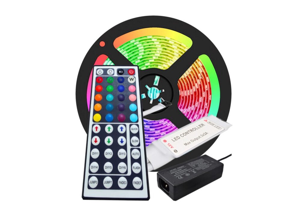 KIT CINTA RGB 2 5m CON ADAPTADOR Y CONTROL Fervicom Productos LED